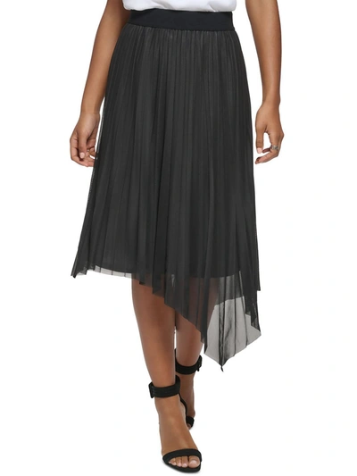 Calvin Klein Womens Pleated Pull On Asymmetrical Skirt In Black