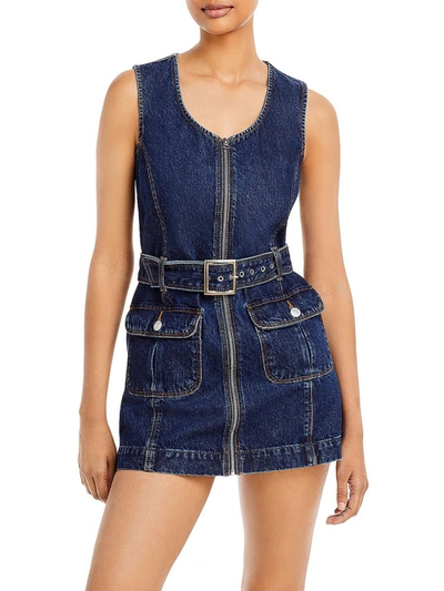 Re/done 60's Belted Denim Mini Dress In Heritage Rinse