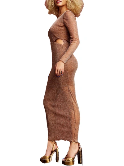 Royalty By Maluma Womens Metallic Long Evening Dress In Brown