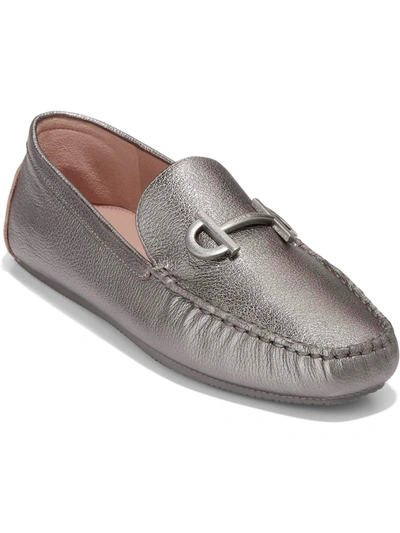 Cole Haan Tully Driver Womens Leather Metallic Loafers In Grey