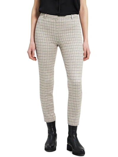 Theory Womens Plaid Slim Skinny Pants In Beige