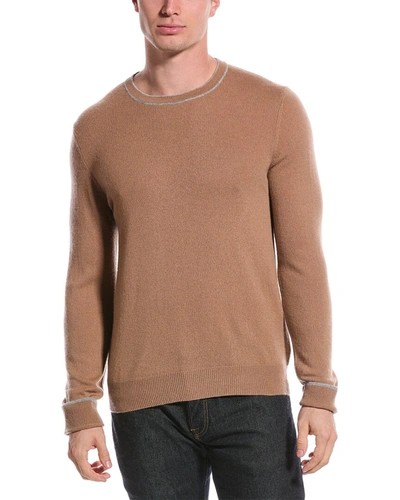 Qi Cashmere Contrast Trim Cashmere Sweater In Tan