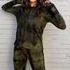 French Kyss Tie Dye Crew Top With Stripe In Army In Green