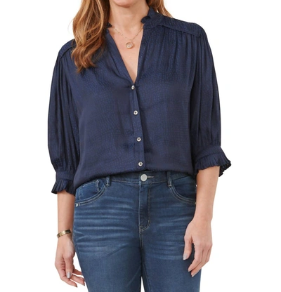 Democracy Pleated Detail Button Down Top In Navy In Blue