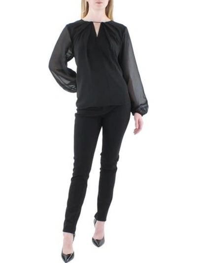Calvin Klein Womens Chiffon Keyhole Blouse In Black