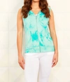 French Kyss Soft Stretch Zip Tye-dye Vest In Surf In Blue
