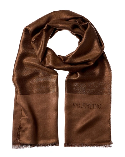 Valentino Logo Silk-blend Scarf In Brown