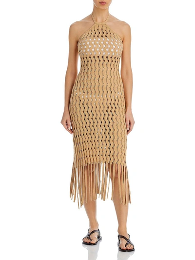 Cult Gaia Rubi Womens Fringe Halter Cover-up In Brown
