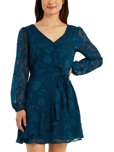 Bcx Womens Chiffon Ruffled Fit & Flare Dress In Blue