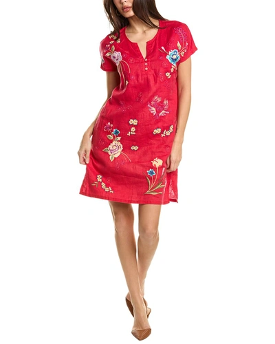Johnny Was Jessi Button Front Linen Mini Dress In Red