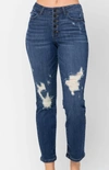 Judy Blue Mid Rise Button Fly Flare Jeans In Medium Wash In Blue