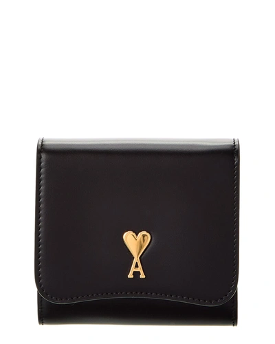 Ami Alexandre Mattiussi Ami Logo Plaque Foldover Top Wallet In Black