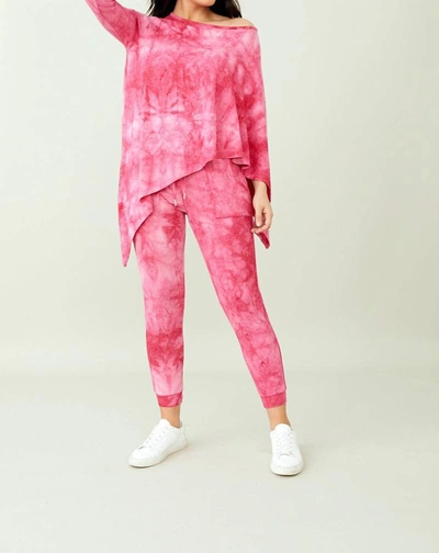 French Kyss Soft Stretch Asymmetrical Tie Dye Top In Candy In Pink