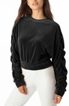 Juicy Couture Shirred Sleeve Crop Top In Black In Black