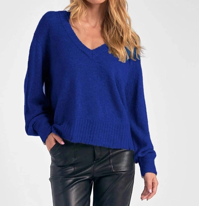Elan Cassie Classic V Neck Sweater In Royal Blue