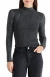 Steve Madden Serita Metallic Rib Mock Neck Sweater In Black