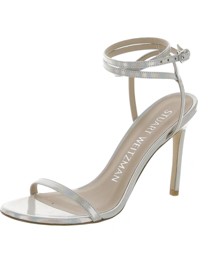 Stuart Weitzman Barelynude 100 Womens Leather Ankle Strap Heels In Silver