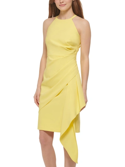 Vince Camuto Petites Womens Knit Sleeveless Halter Dress In Yellow