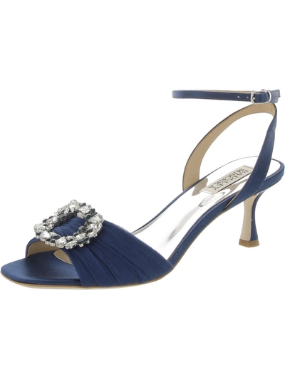 Badgley Mischka Nimah Womens Buckle Ankle Strap Heels In Navy Satin