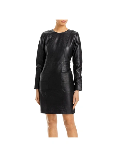 Remain Hanna Womens Lamb Leather Long Sleeves Shift Dress In Black
