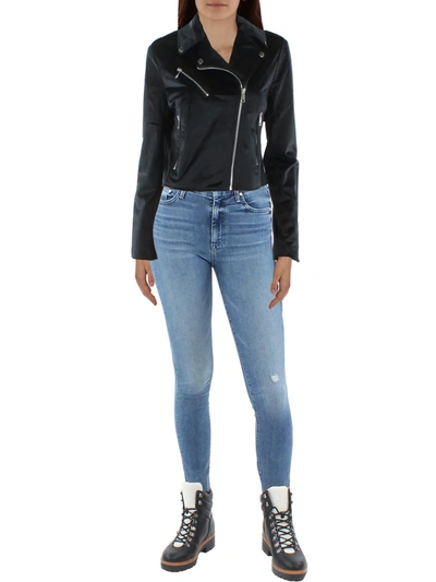 Bagatelle Womens Velvet Cropped Motorcycle Jacket In Black