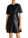 BAGATELLE WOMENS FAUX LEATHER SEAMED FIT & FLARE DRESS