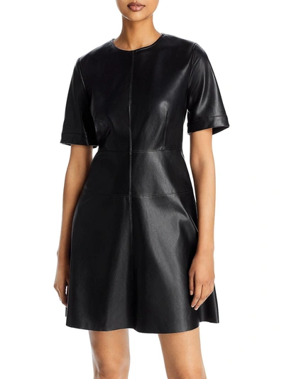 Bagatelle Womens Faux Leather Seamed Fit & Flare Dress In Black