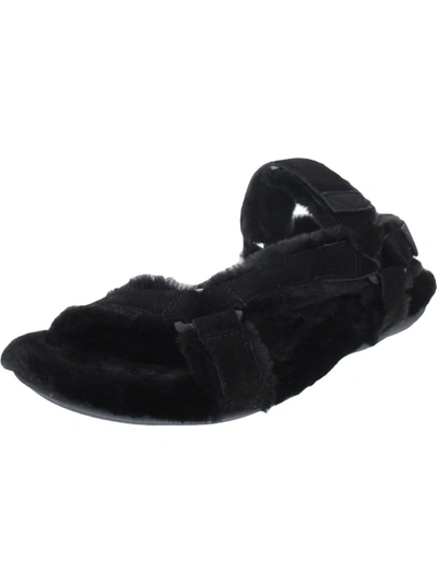 Vionic Viva Womens Faux Fur Casual Strap Sandals In Black