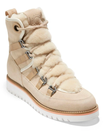 Cole Haan Zg Luxe Wr Hiker Womens Suede Shearling Combat & Lace-up Boots In Beige