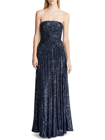 Halston Elisabeth Womens Sequined Maxi Evening Dress In Blue
