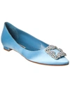 Manolo Blahnik Hangisi Flats In Light Blue Satin In Blue
