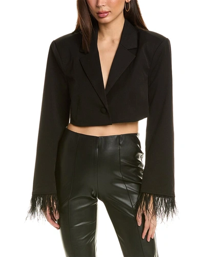 Weworewhat Cropped Feather Blazer In Black