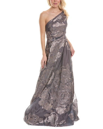 Rene Ruiz One-shoulder Fil Coupe A-line Gown In Silver