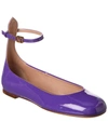 Valentino Leather Ballet Flats With Adjustable Ankle Strap In Purple