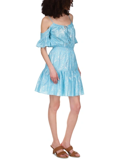 Michael Michael Kors Womens Metallic Party Cocktail And Party Dress In Blue
