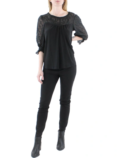 Ny Collection Petites Womens Knit Lace-trim Blouse In Black