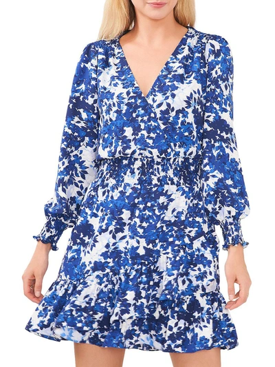 Vince Camuto Womens Chiffon Floral Print Mini Dress In Blue