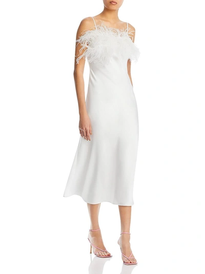 Line & Dot Kimi Sleeveless Feather Trim Midi Dress In White