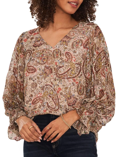 Vince Camuto Womens Metallic Paisley Blouse In Beige