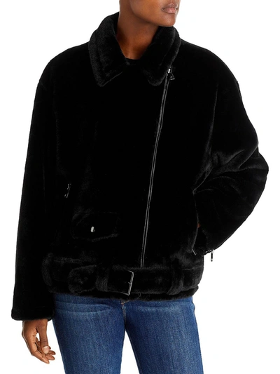 Vintage Havana Womens Faux Fur Cold Weather Faux Fur Coat In Black