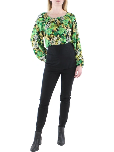 Refried Apparel Womens Floral Gathered Neckline Blouse In Green