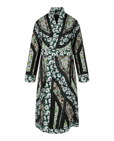 Stella Mccartney Striped Print Belted Coat In Green