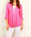 French Kyss Soft Stretch 3/4 Sleeve Fringe Cardigan In Candy In Pink