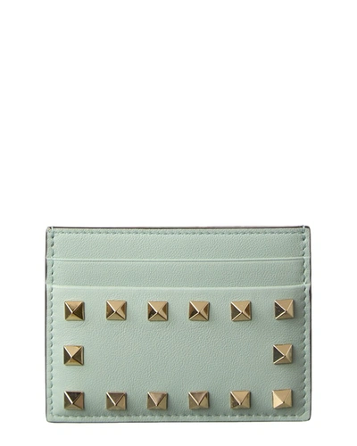 Valentino Garavani Rockstud Leather Card Holder In Green