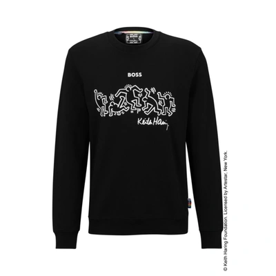 Hugo Boss X Keith Haring Cotton-blend Sweatshirt With Special Artwork In Black