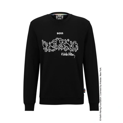 Hugo Boss Boss X Keith Haring Gender-neutral Cotton-blend Sweatshirt With Special Artwork In Black