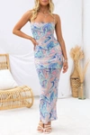 ONE AND ONLY COLLECTIVE THE AUBRIELLA SWIRL MAXI DRESS IN BLUE