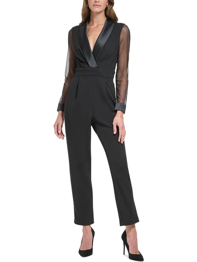 Jessica Howard Petites Womens Illusion Straight Leg Jumpsuit In Black