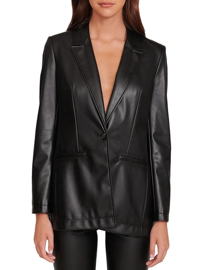 Staud Madden Womens Faux Leather Office One-button Blazer In Black