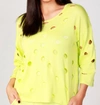 FRENCH KYSS SOLID HOLEY CREW TOP IN LIME